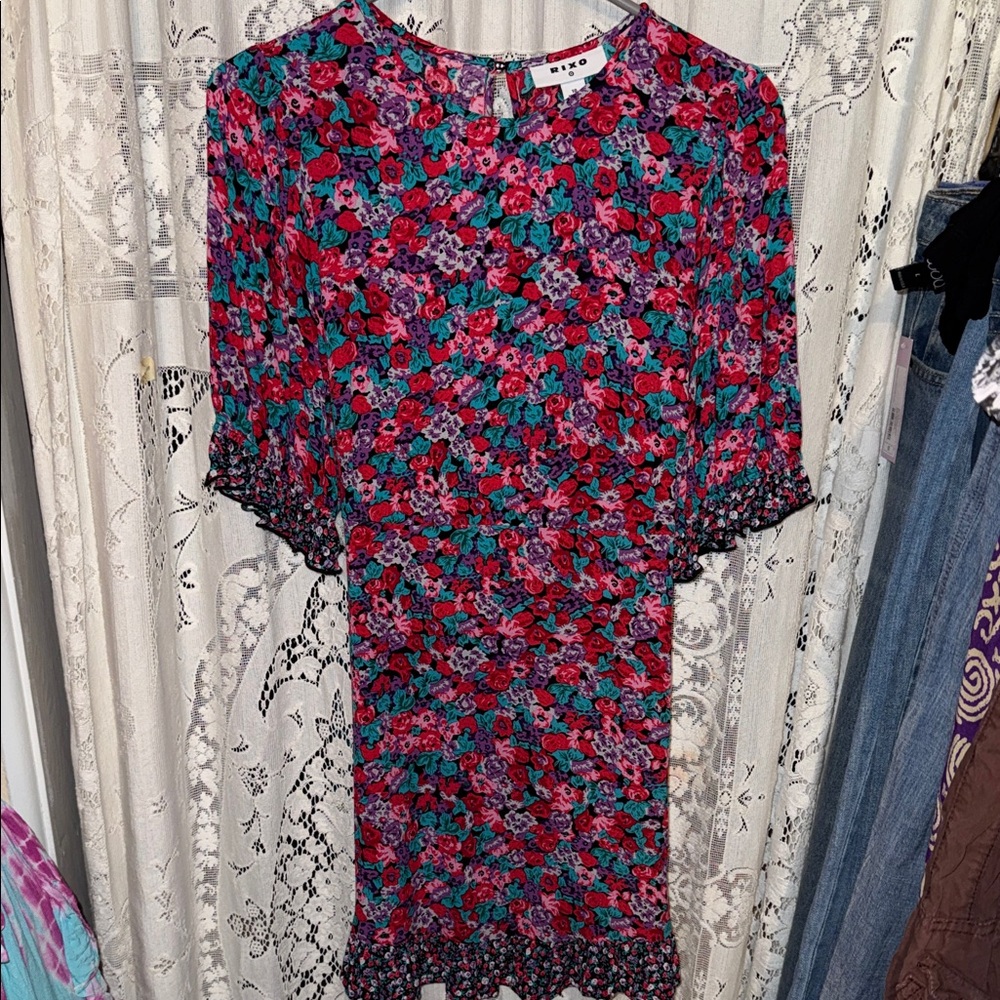 RIXO‎ colorful Floral 3/4 Sleeve Dress
